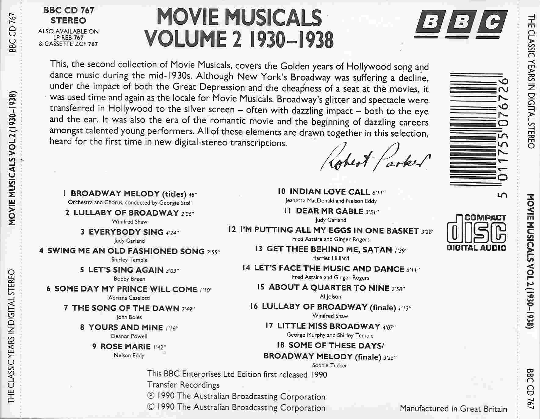 Picture of BBCCD767 Classic years - Movie musicals 1930 - 1938 by artist Various from the BBC records and Tapes library